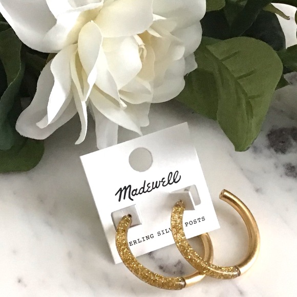 Madewell Half Acetate Sparkly Hoop Earrings New With Tag - Picture 4 of 11